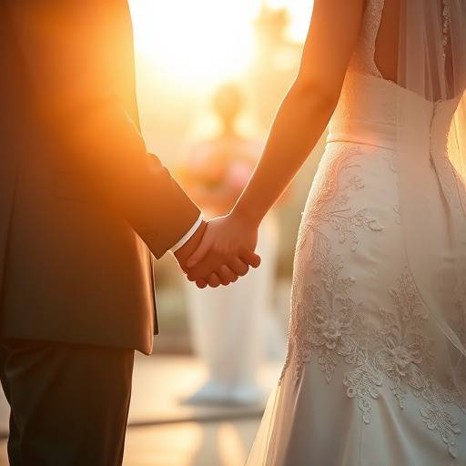 Bride and groom holding hands during their wedding ceremony